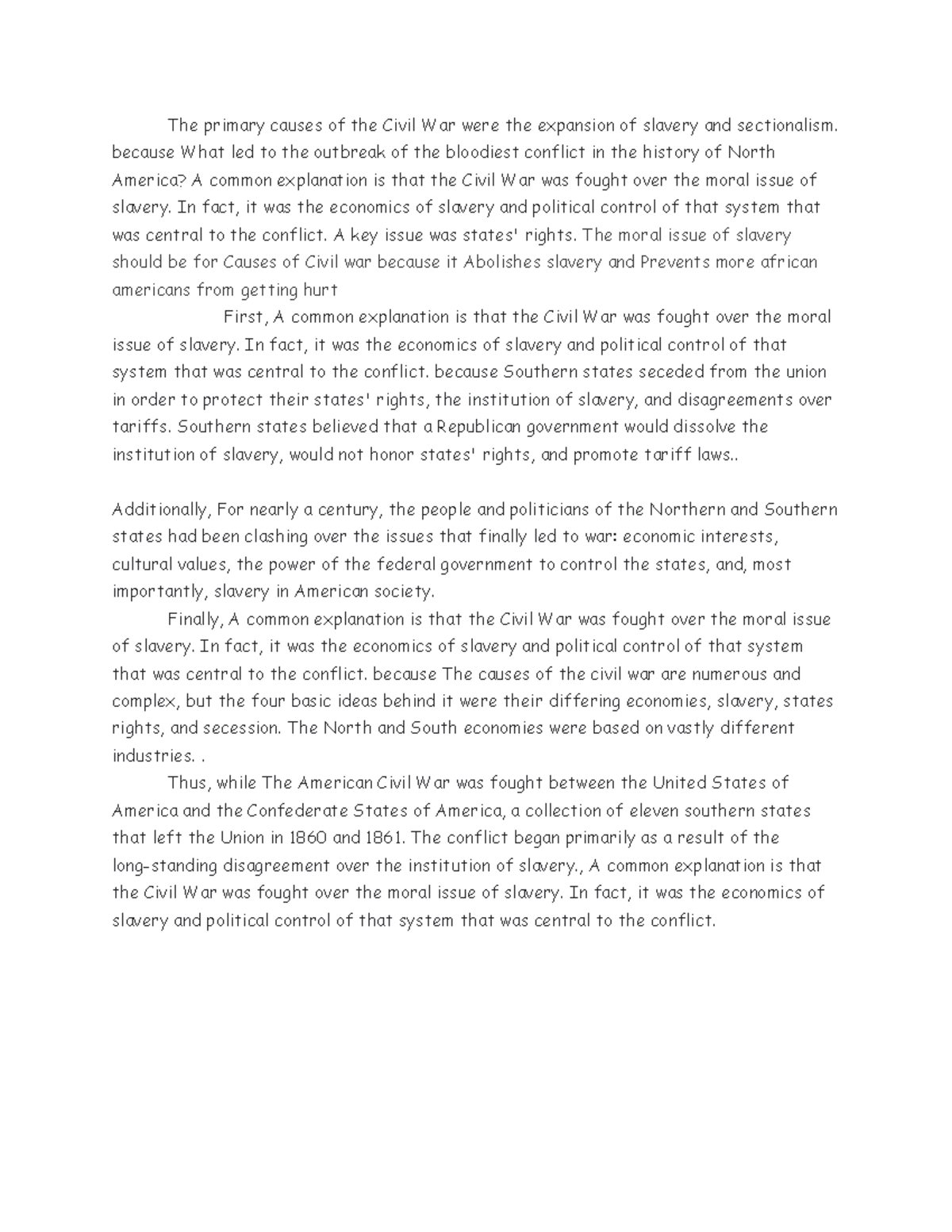 Causes of the Civil War: Analyzing Economic & Political Factors - Studocu