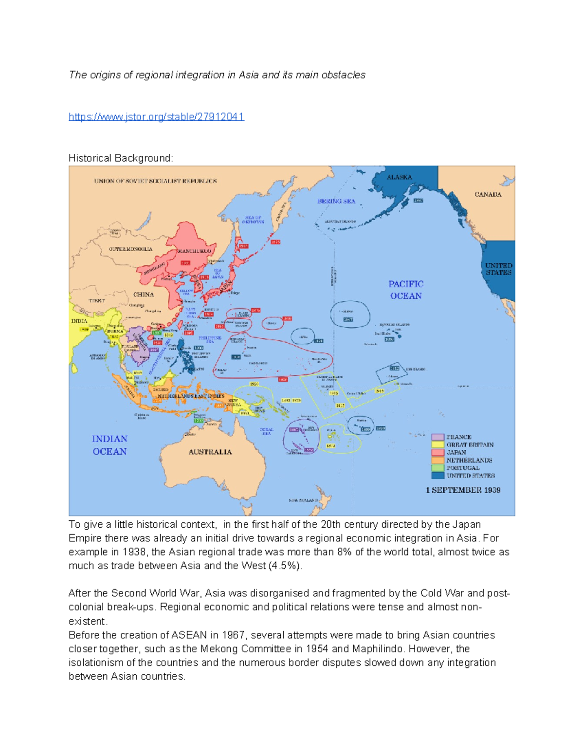 The origins of regional integration in Asia and its main obstacles ...