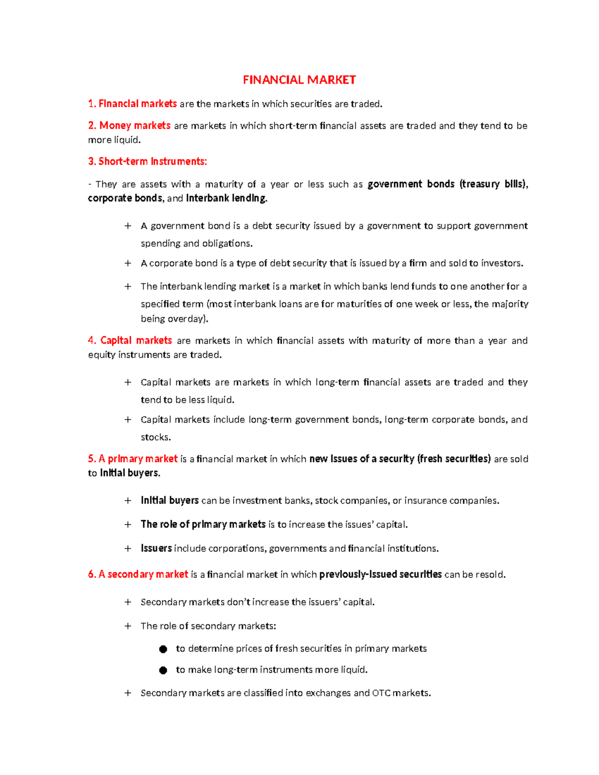 B5 - Financial Market Overview and Key Concepts - Studocu