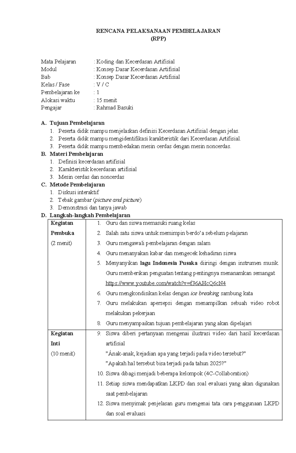 RPP Koding dan Kecerdasan Artifisial: Konsep Dasar Kecerdasan ...
