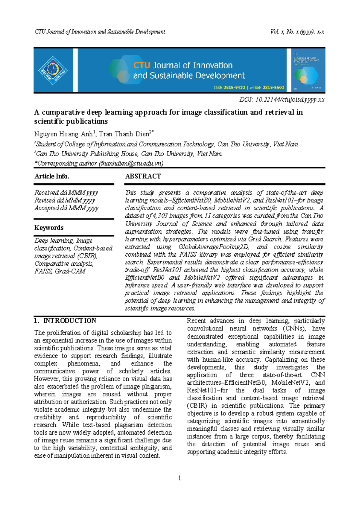 CTU 1916: Comparative Analysis of Deep Learning for Image ...