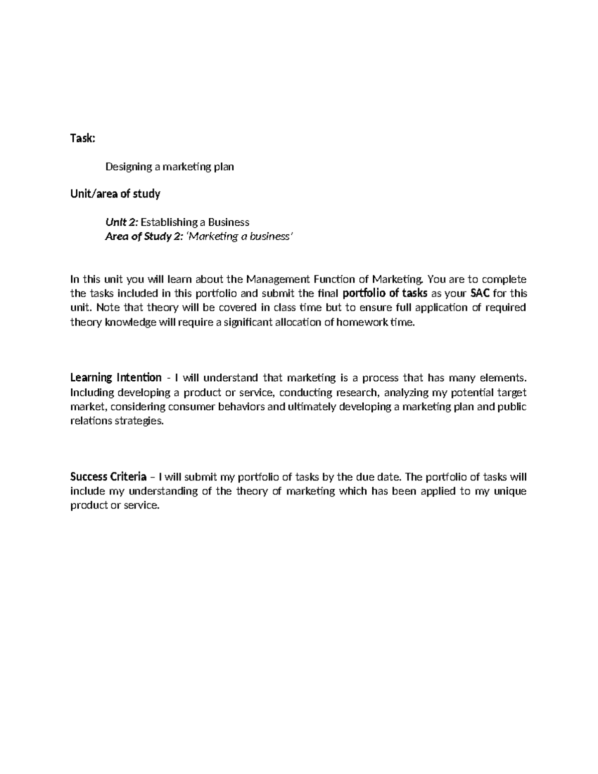 U2 AOS 2 Marketing Assignment 2024 - Task: Designing a marketing plan ...