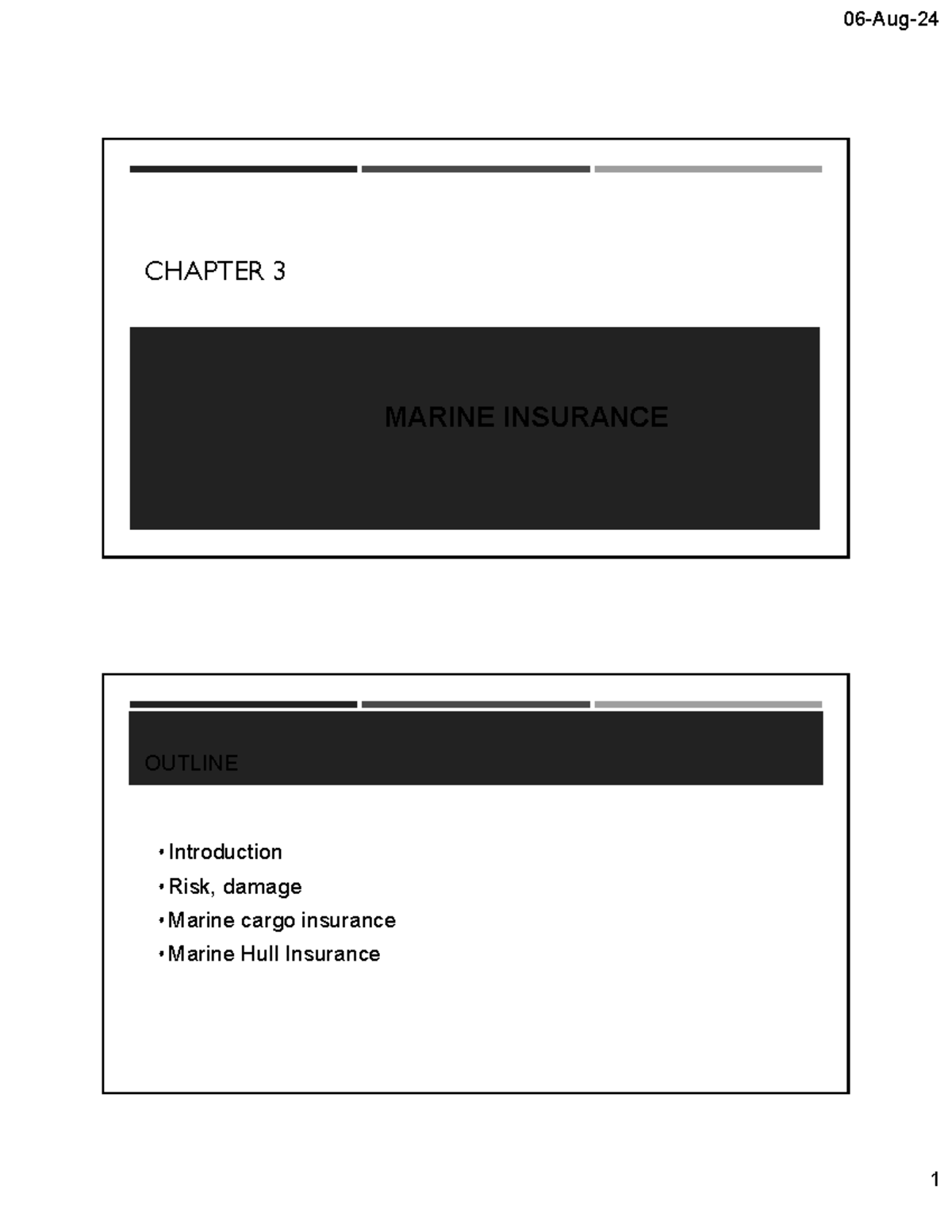 CHAPTER 3 - MARINE INSURANCE: RISK, COVERAGE, AND HISTORY - Studocu