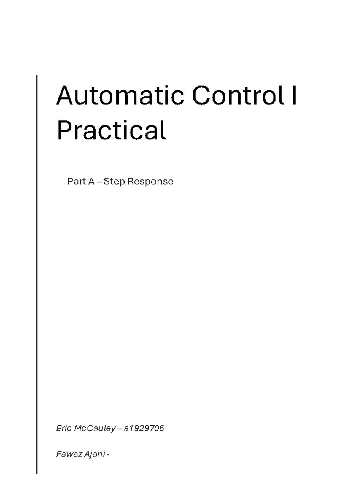 Automatic Control I Practical: Step Response Analysis - Studocu