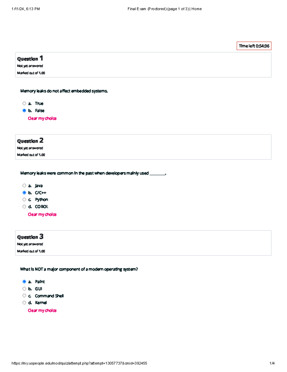 Final Exam (Proctored) (page 1 of 3) Home - Question 1 Not yet answered ...