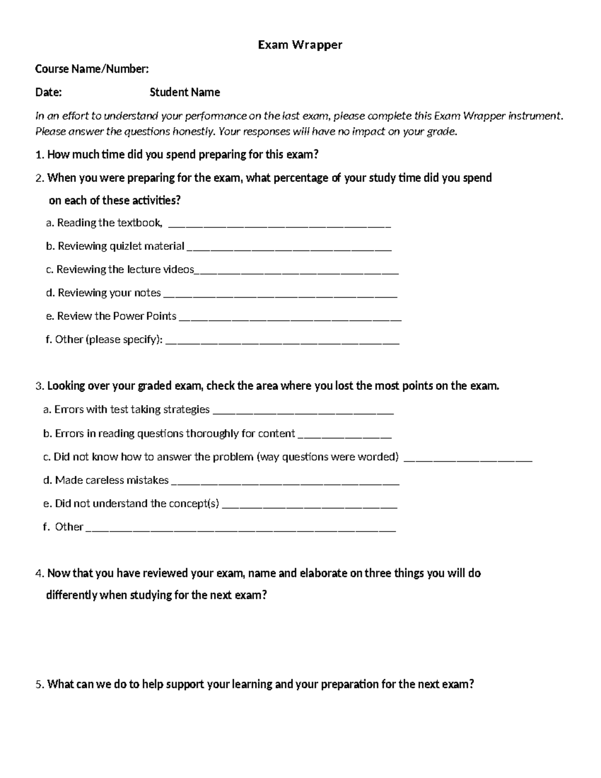 Exam Wrapper for Rad Bio: Reflecting on Exam Performance - Studocu