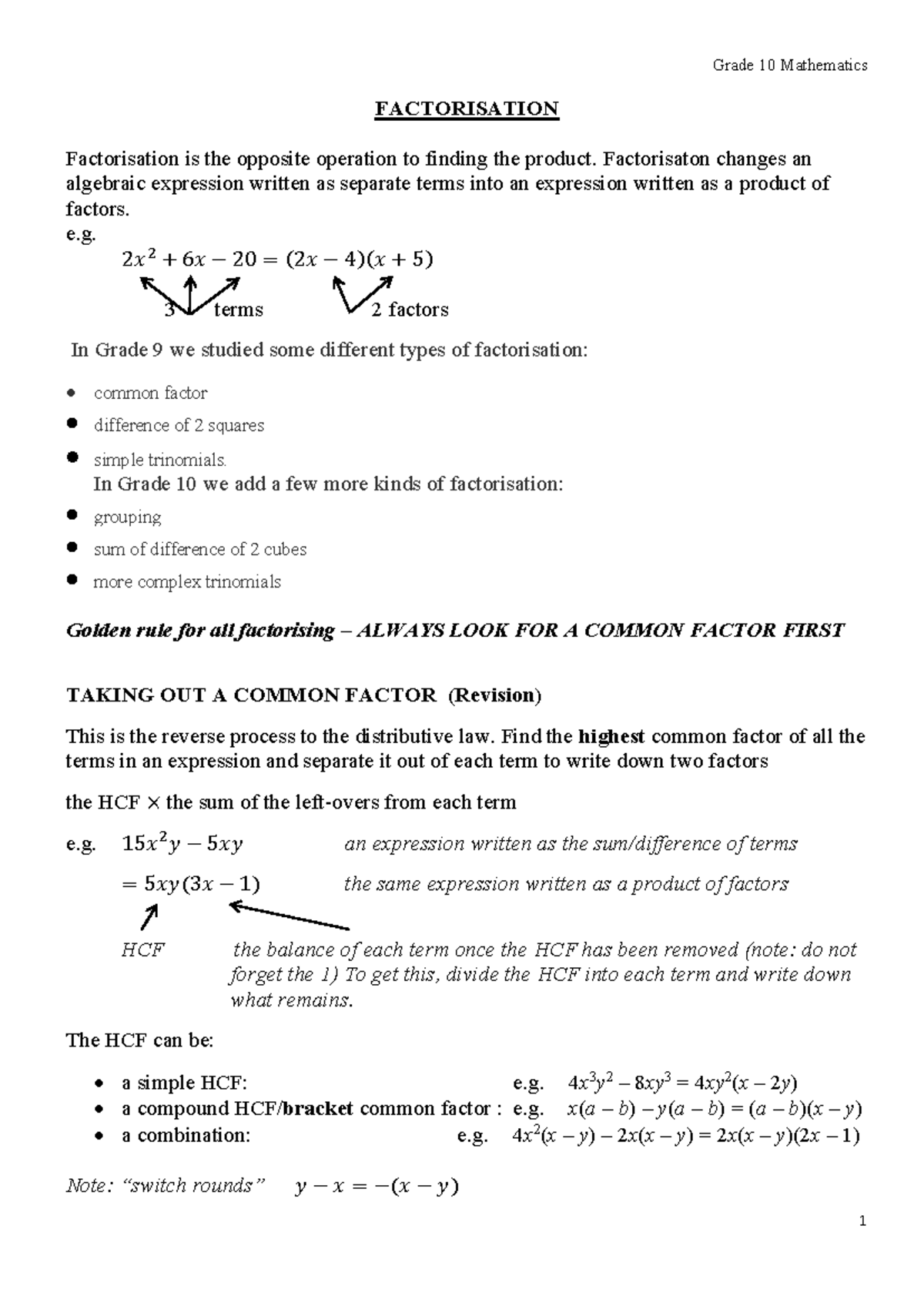 Factorization - FACTORISATION Factorisation is the opposite operation ...
