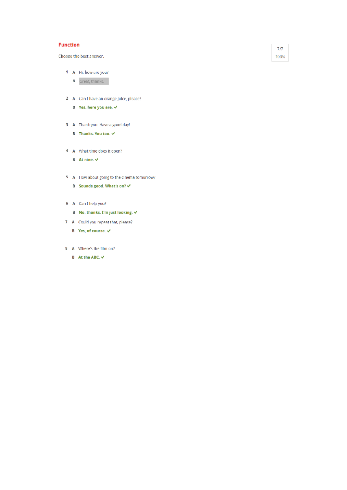 Język Angielski Quiz 2 1-3 Function - angielski A1 - Function Choose ...