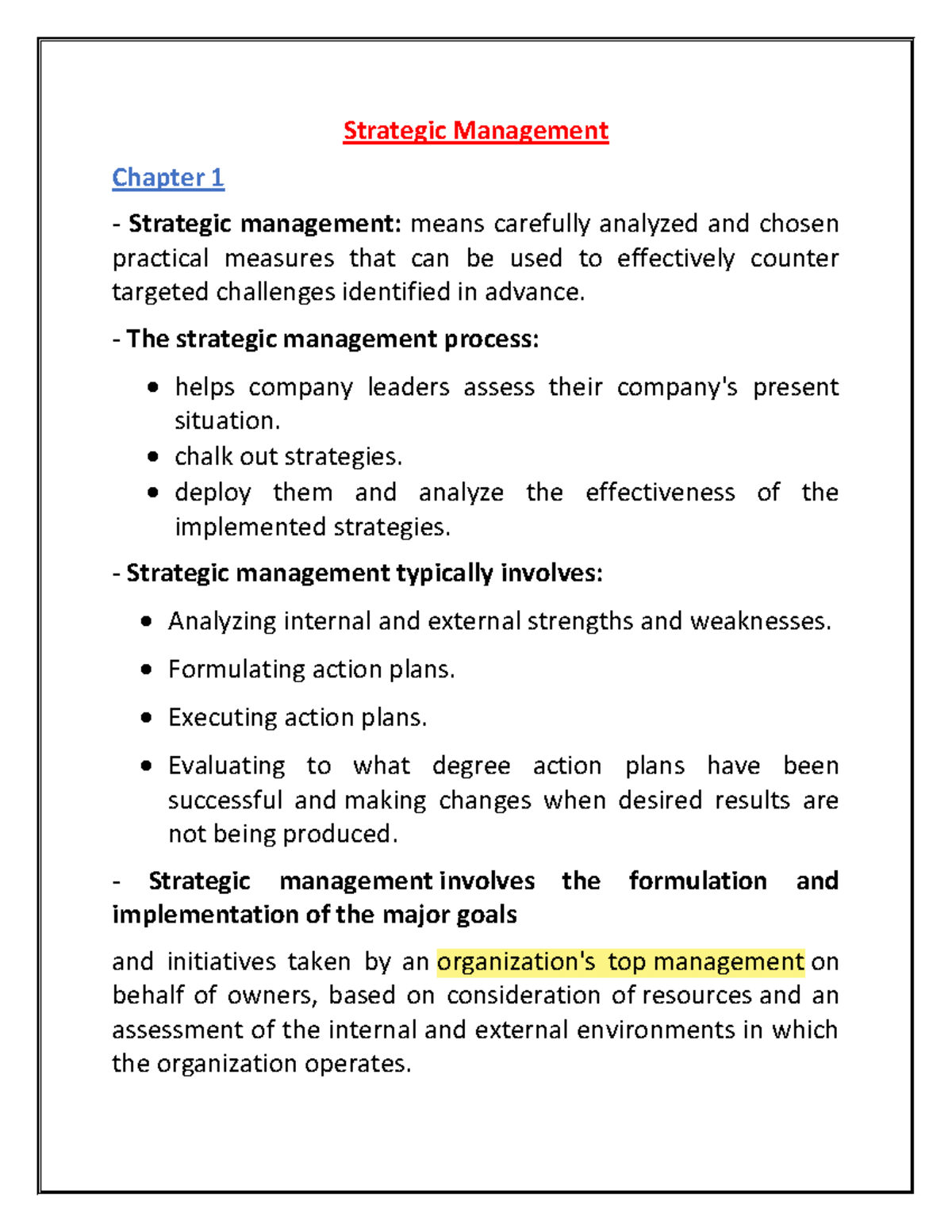 Strategic Management - Chapter 1 Overview and Key Concepts - Studocu