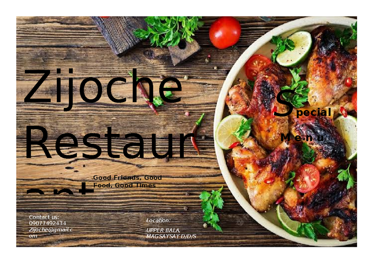 Zijoche Restaurant Menu - Assignment on Special Dishes and Prices - Studocu