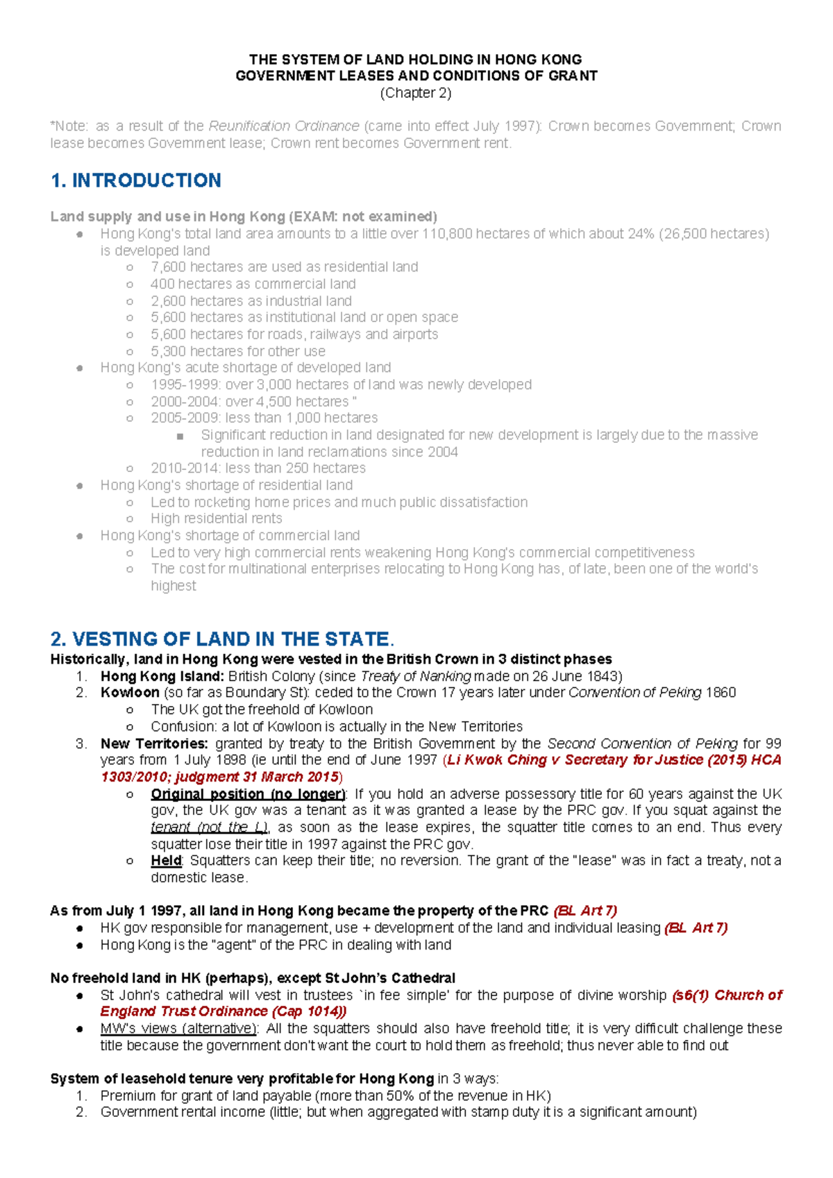 L4 Government Leases - Lecture Notes on Land Holding in HK - Studocu