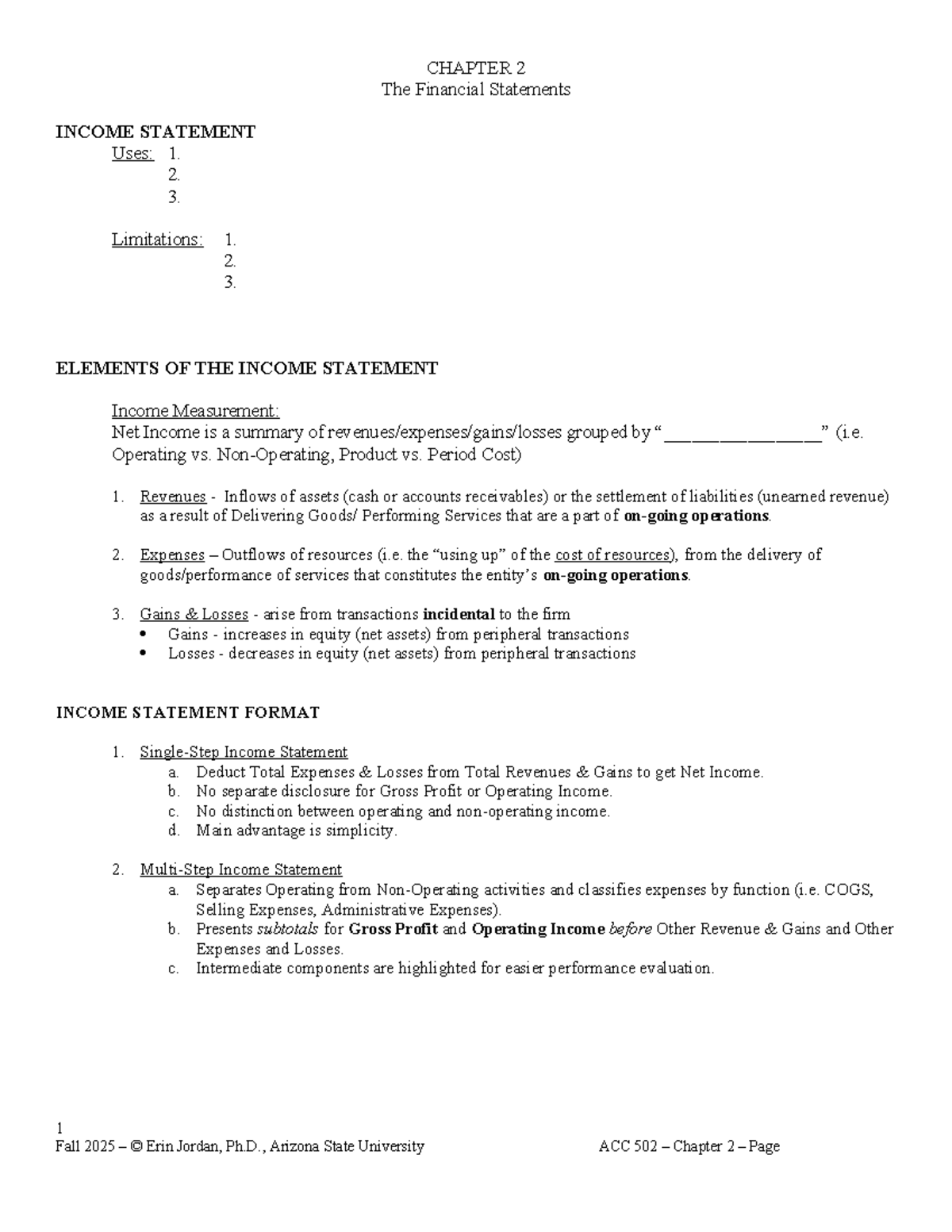 ACC 502 Chapter 2: Understanding the Income Statement and Financial ...
