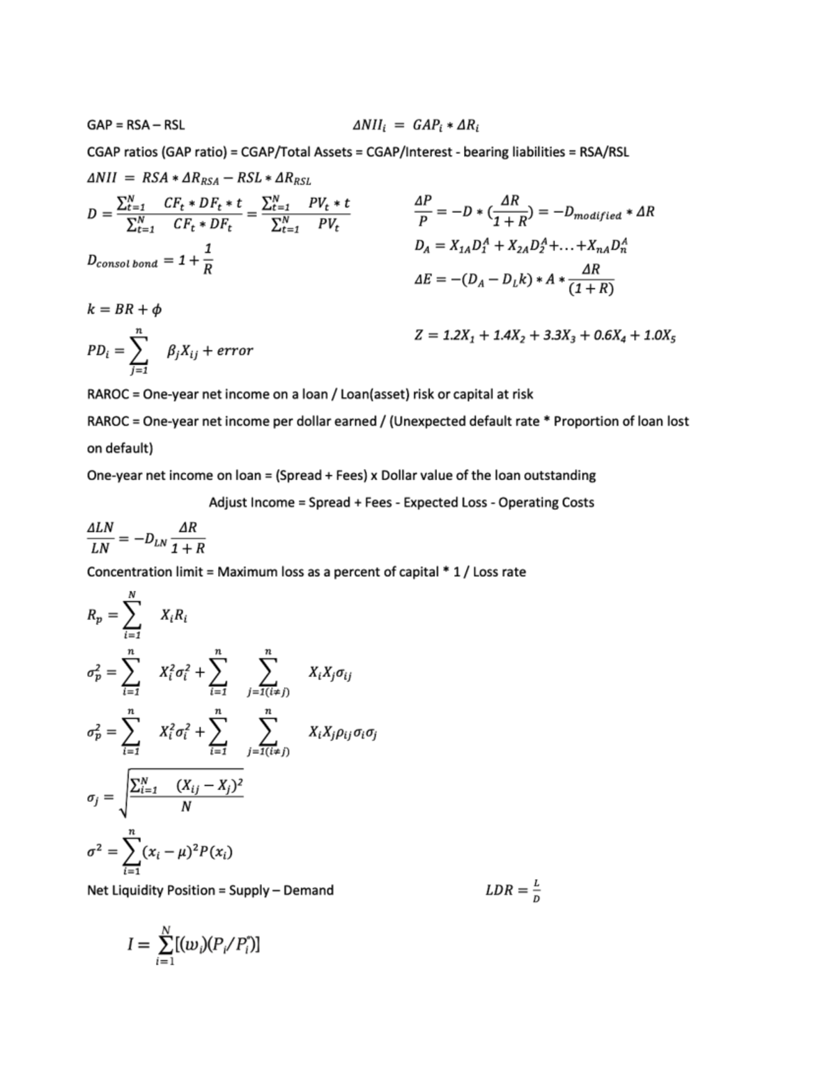 Equation Sheet BM Final - GAP RSA RSL ANII GAPi ARi CGAP ratios (GAP ...