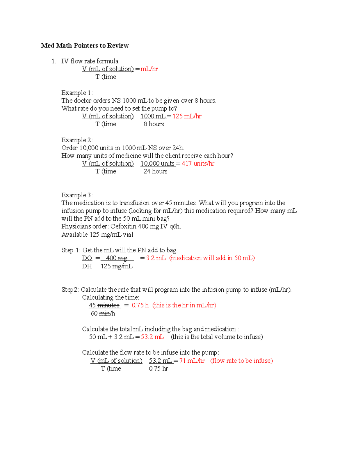 Med Math Review Pointers for IV Flow Rates and Dosage Calculations ...