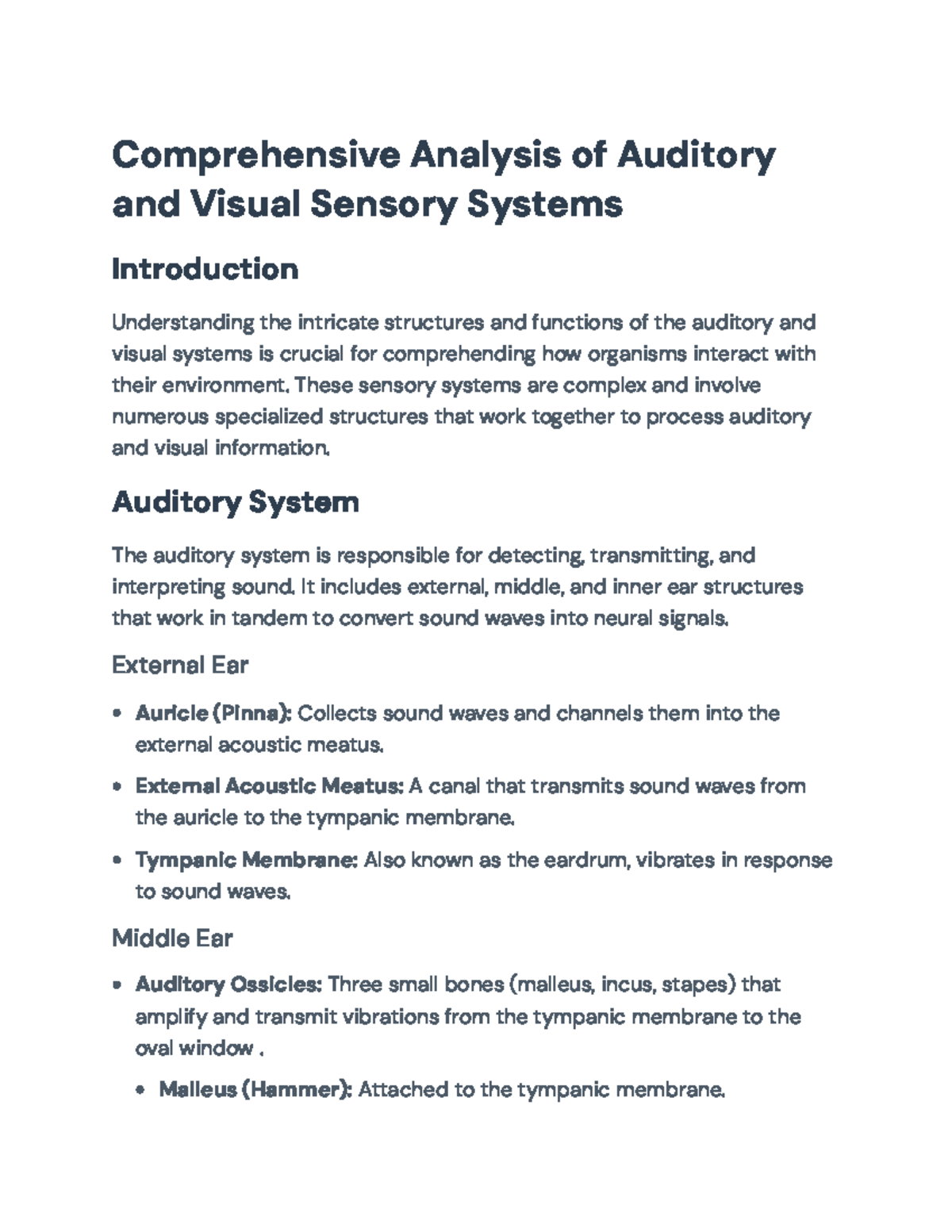 Comprehensive Overview of Auditory and Visual Sensory Systems ...