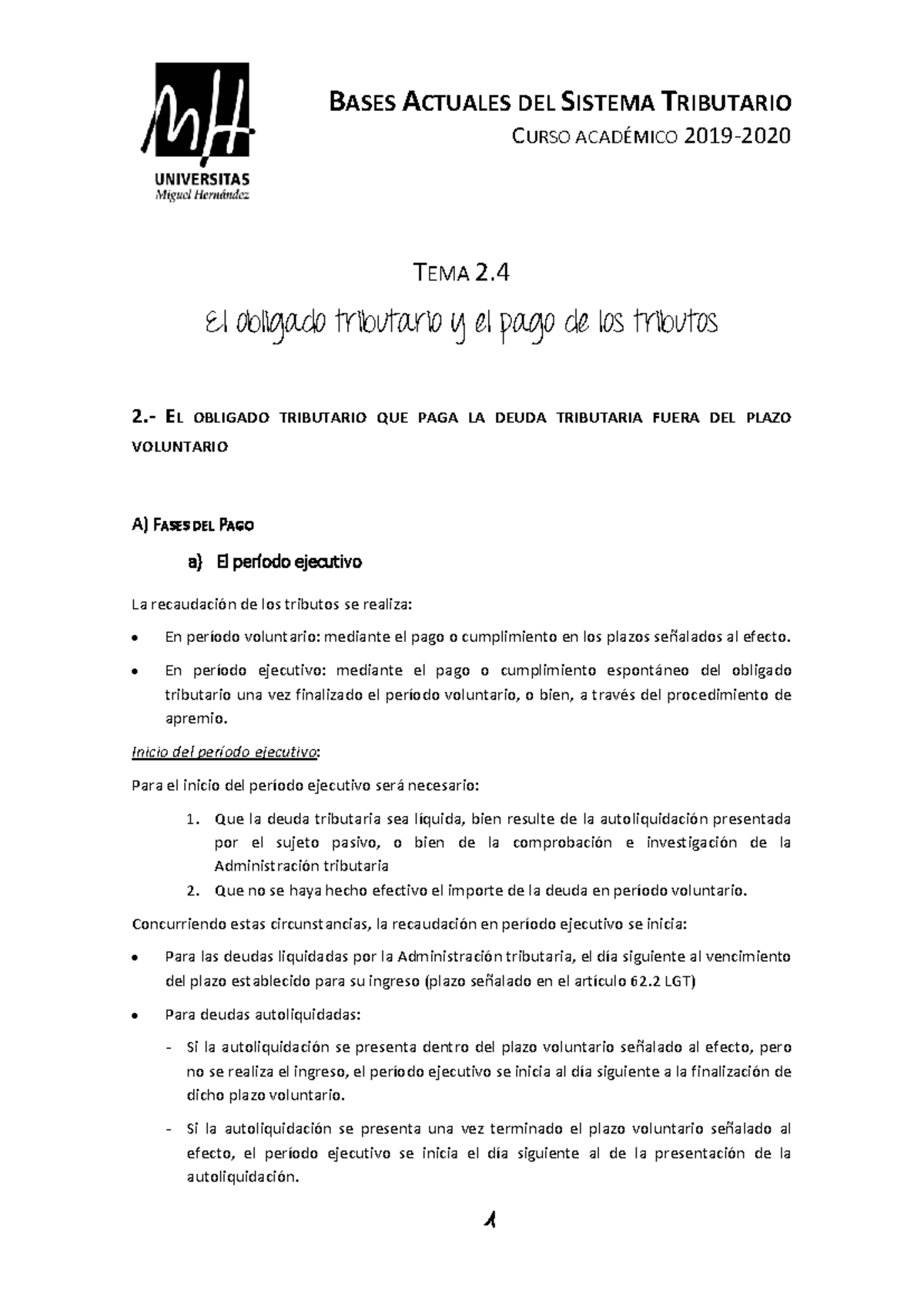 Tema 2.4: Bases del Sistema Tributario y Obligaciones de Pago - Studocu