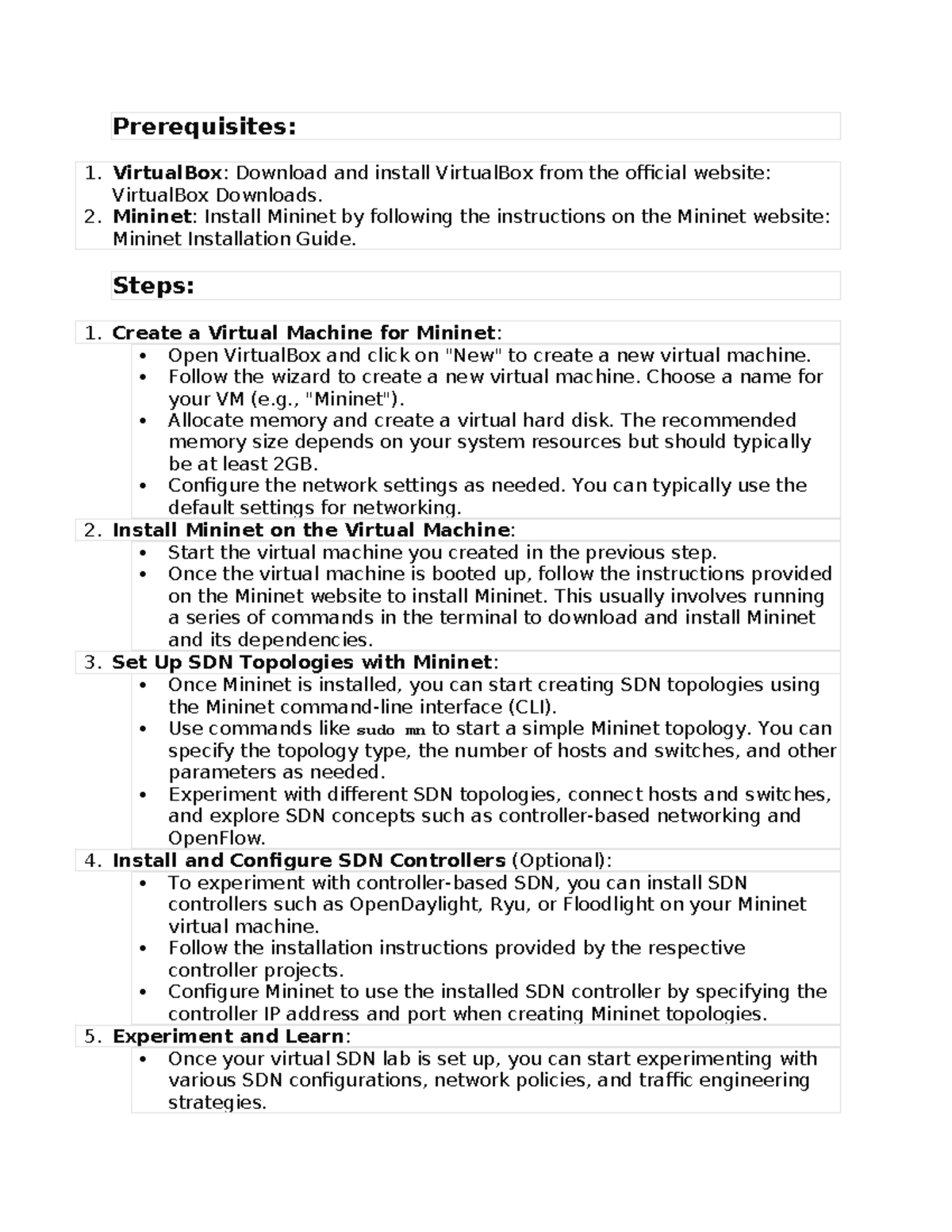 Exp 1 - Setting Up Mininet for SDN Experiments Guide - Studocu