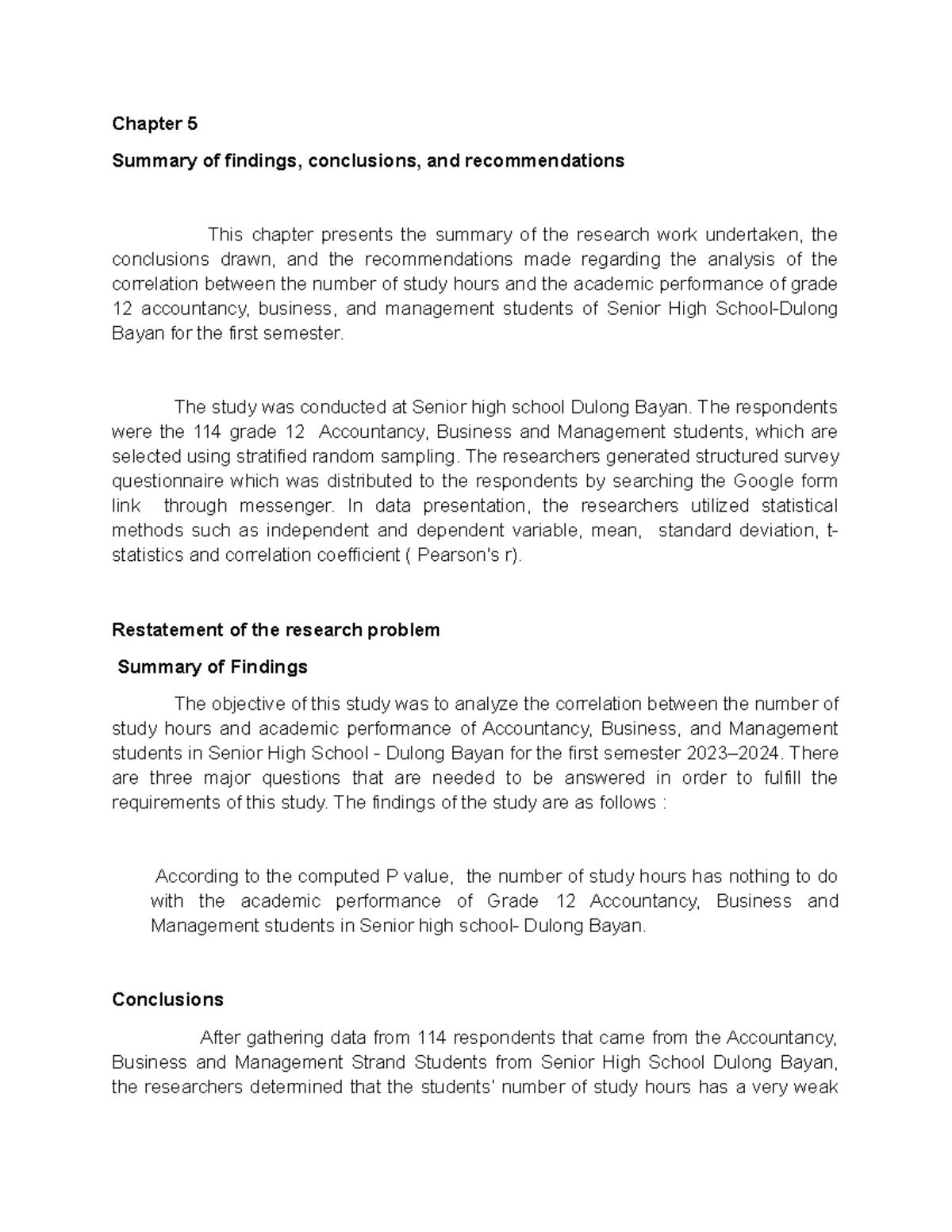 Chapter-5 - Not Much - Chapter 5 Summary of findings, conclusions, and ...