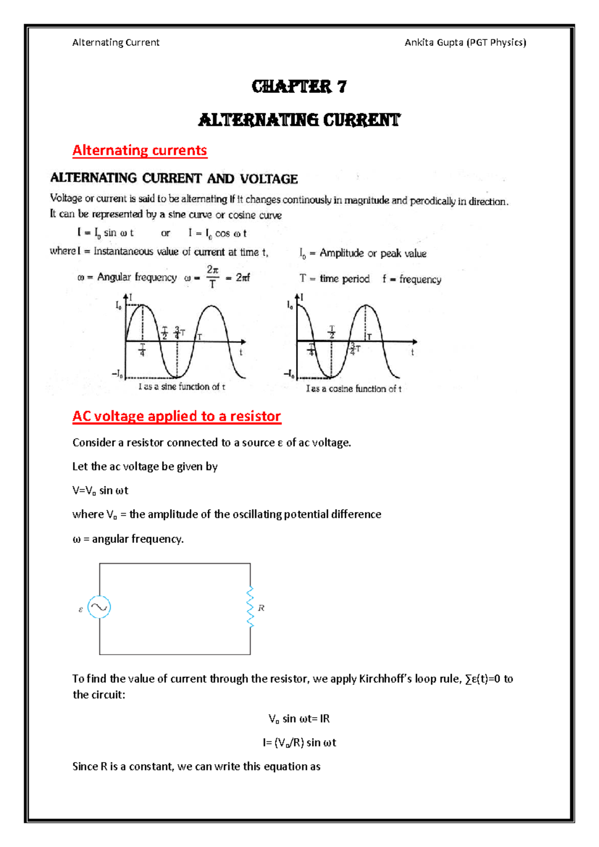 AC Notes 2023-24: Understanding Alternating Current Concepts - Studocu