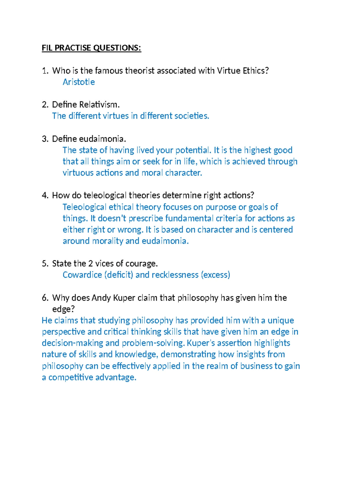 Virtue Ethics: Notes on Aristotle and Moral Character Traits - Studocu