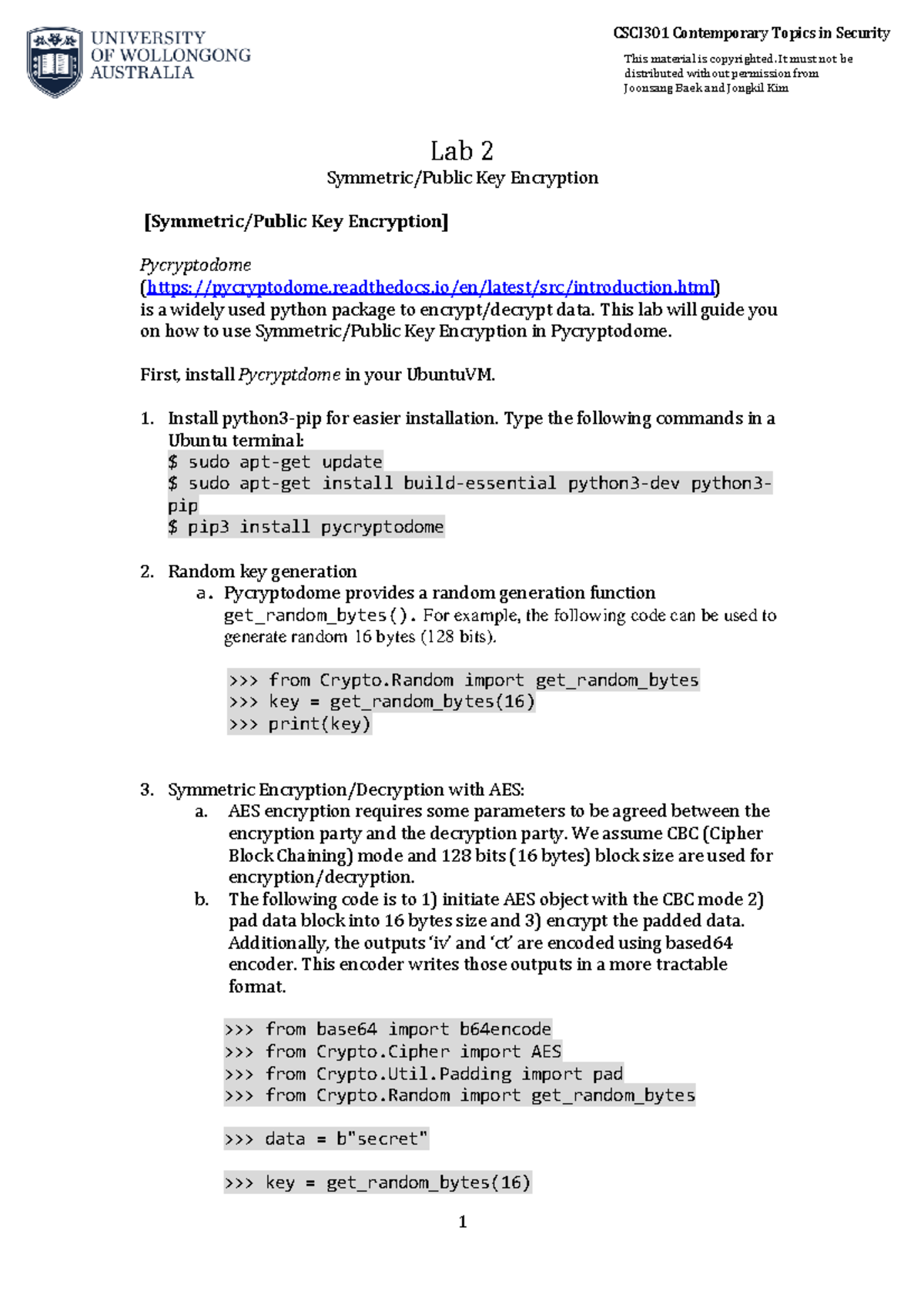 CSCI301 Lab 2: Symmetric and Public Key Encryption Guide - Studocu