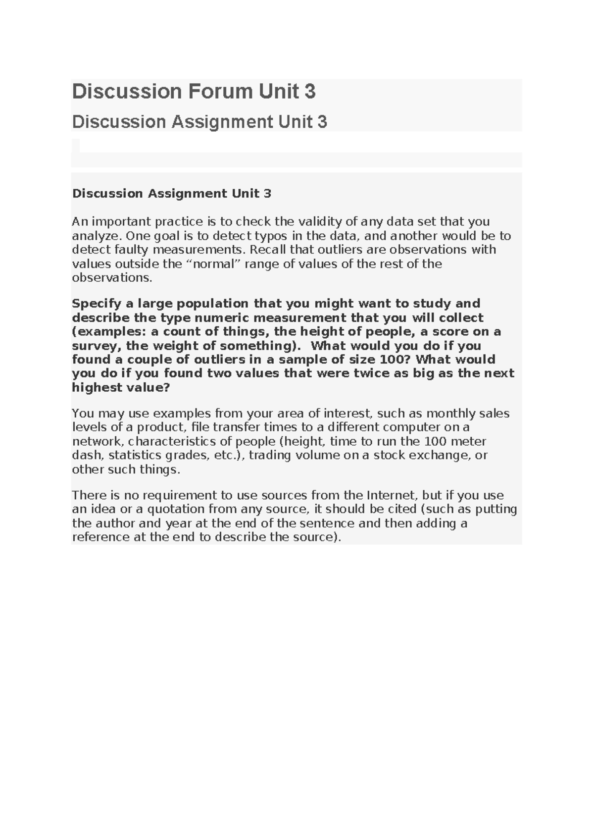 Discussion Forum Assignment: Unit 3 Analysis Guidelines - Studocu