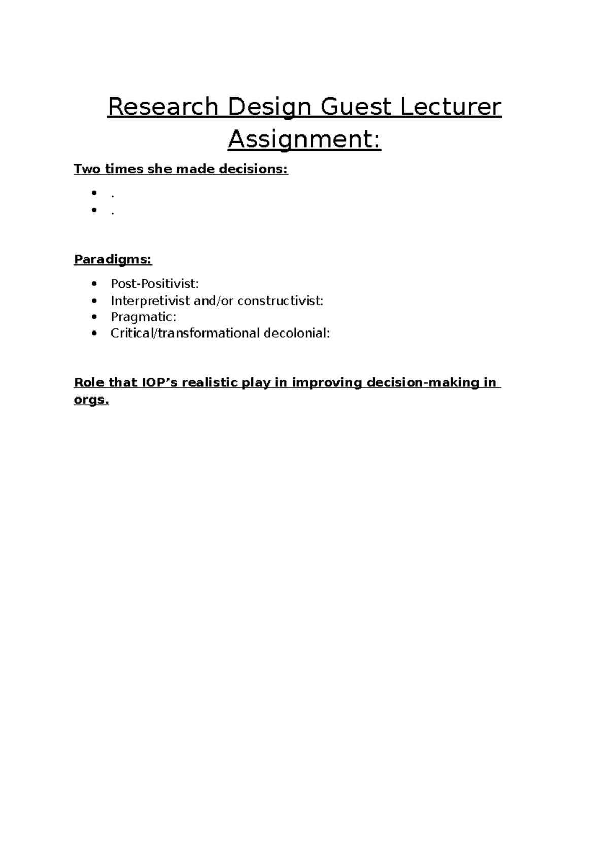 Research Design Guest Lecturer Assignment - BUS3003F - Research Design ...