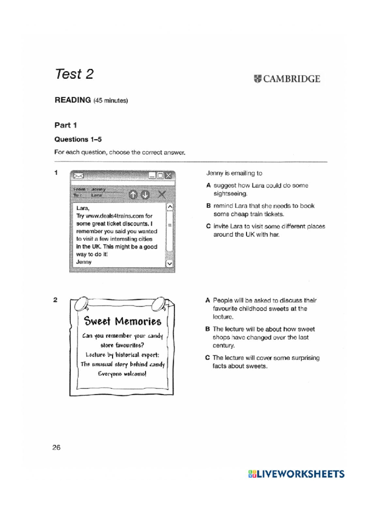 Test 2 - Cambridge Reading Listening and Questions Analysis - Studocu