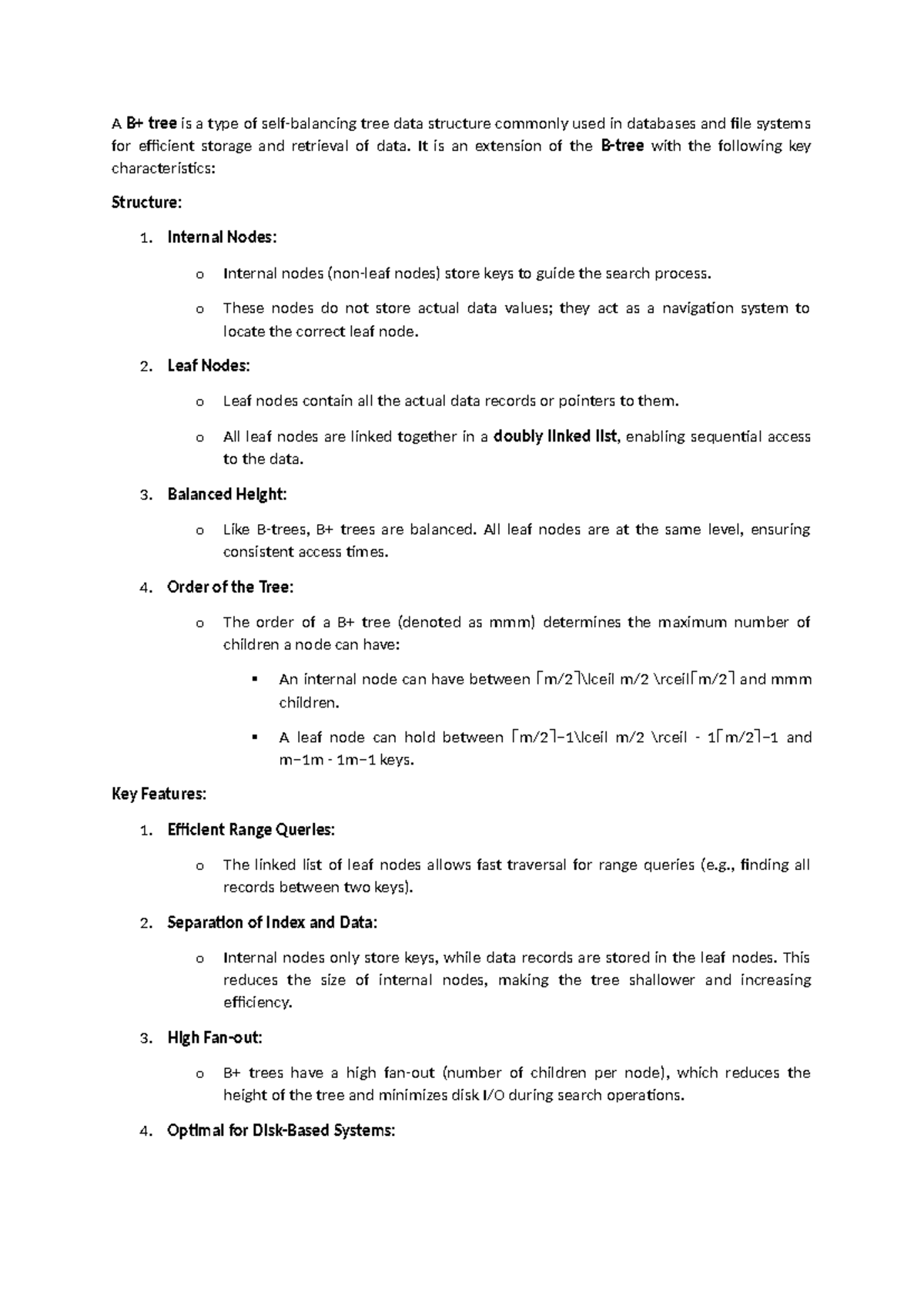 B+tree - it gives a short description on b+ tree - A B+ tree is a type ...