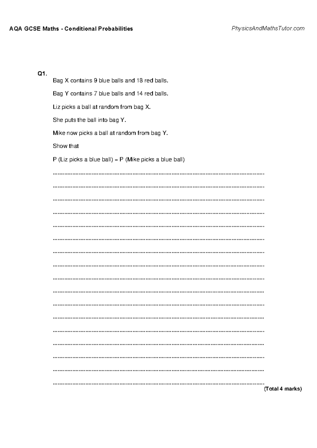 AQA GCSE Maths Conditional Probabilities Question Paper - Studocu
