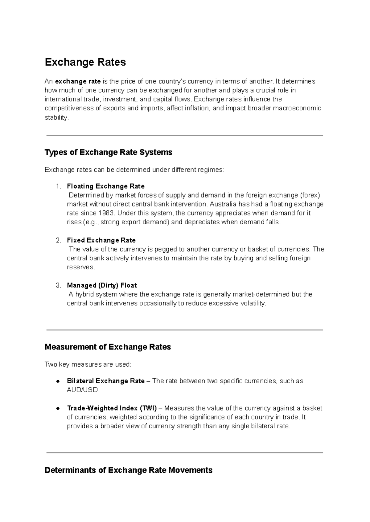 Exchange Rates: Understanding Systems, Determinants, and Impacts - Studocu