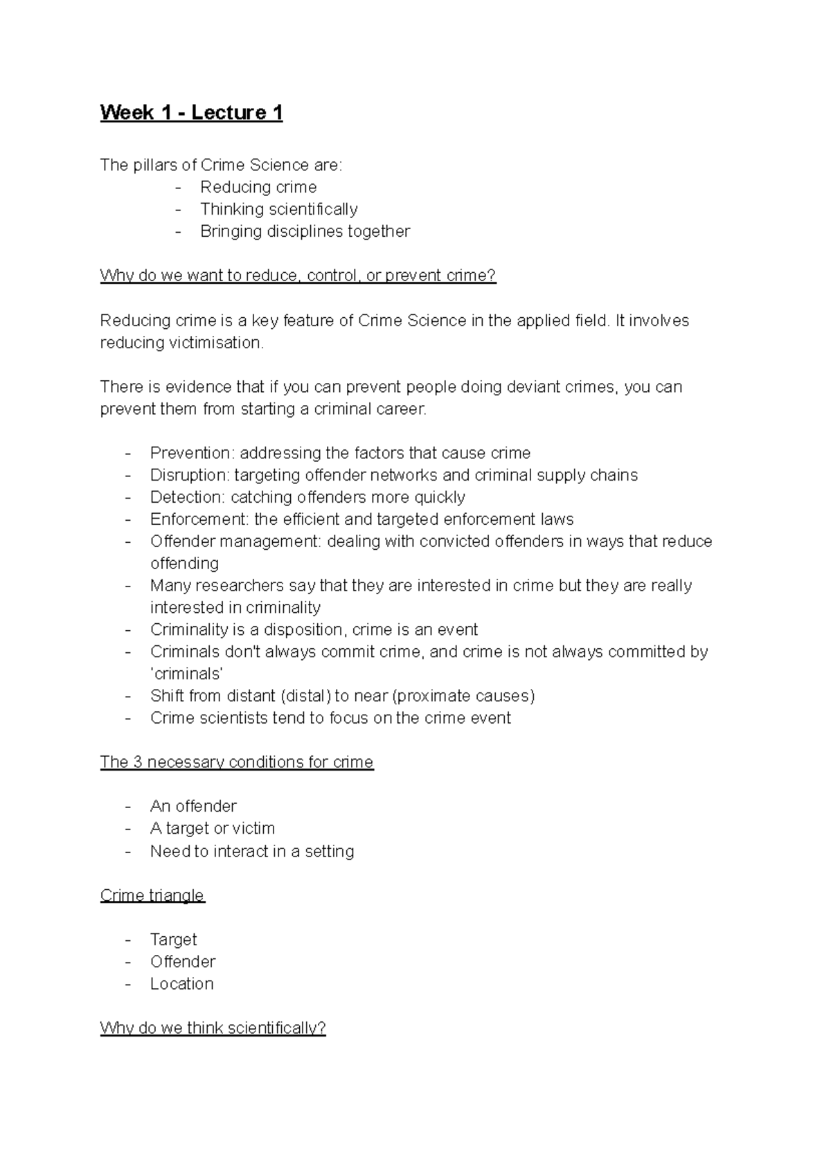 CRSCI101-25B Forensic Science & Crime Prevention Lecture Notes - Studocu