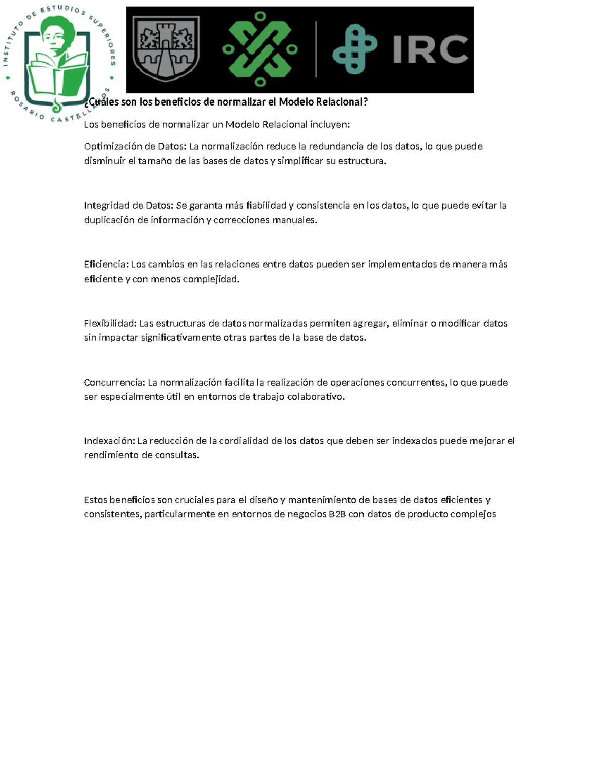 Beneficios de Normalizar el Modelo Relacional en BD - Studocu