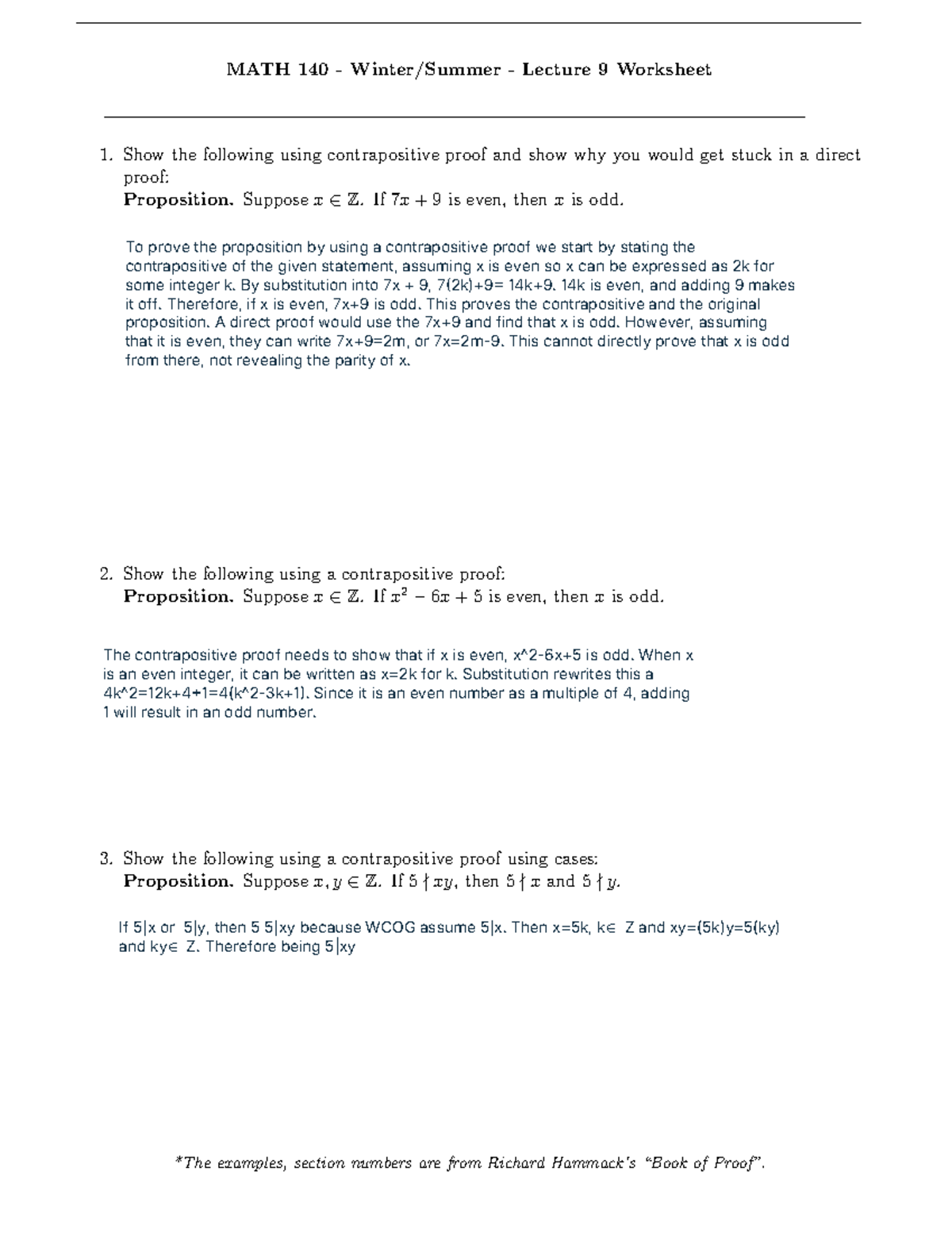 Math 140 Assignment - MATH 140 - Winter/Summer - Lecture 9 Worksheet ...