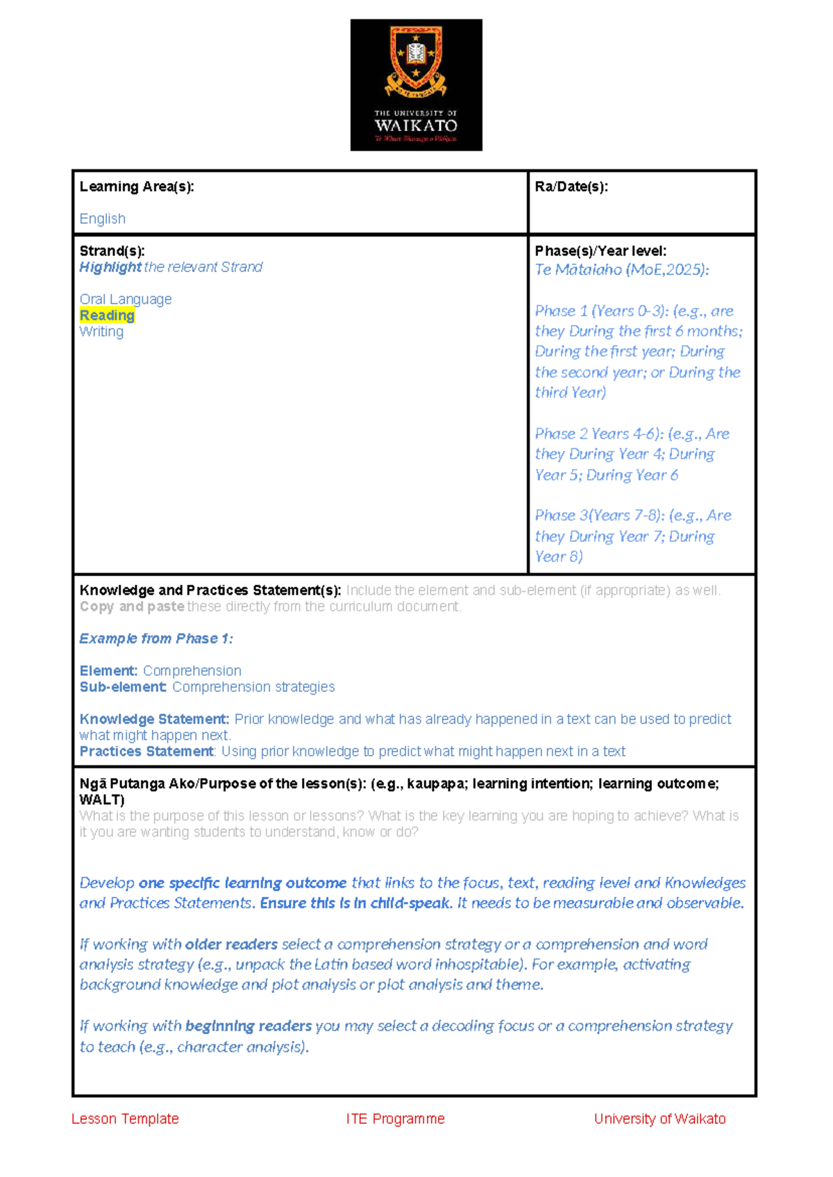 SL Lesson Plan Template 2026: Annotated for Reading Strategies - Studocu