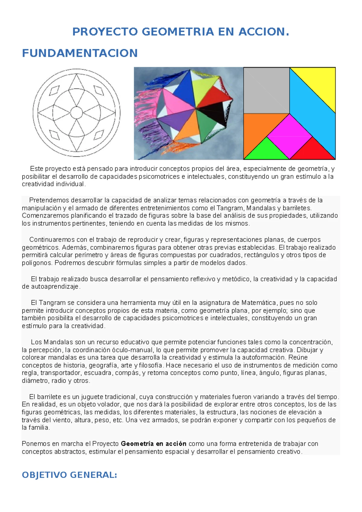 Proyecto de Geometría: Aprendizaje Activo a Través del Arte en 4° - Studocu