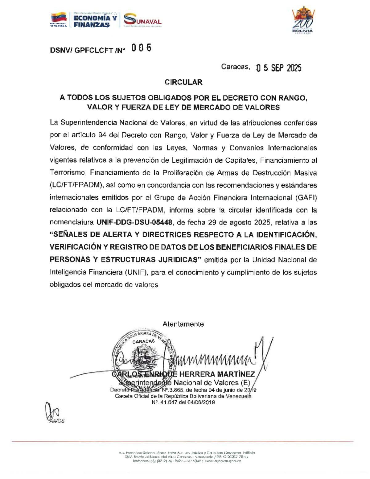 Circular 0006 de SUNAVAL: Directrices sobre Beneficiarios Finales - Studocu