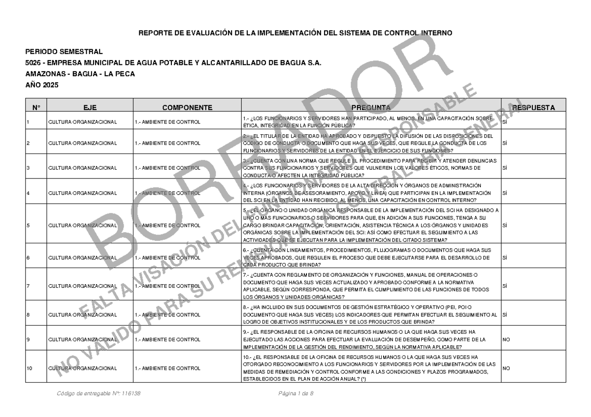 REPORTE SEMESTRAL DE EVALUACIÓN DEL CONTROL INTERNO - 5026 - Studocu