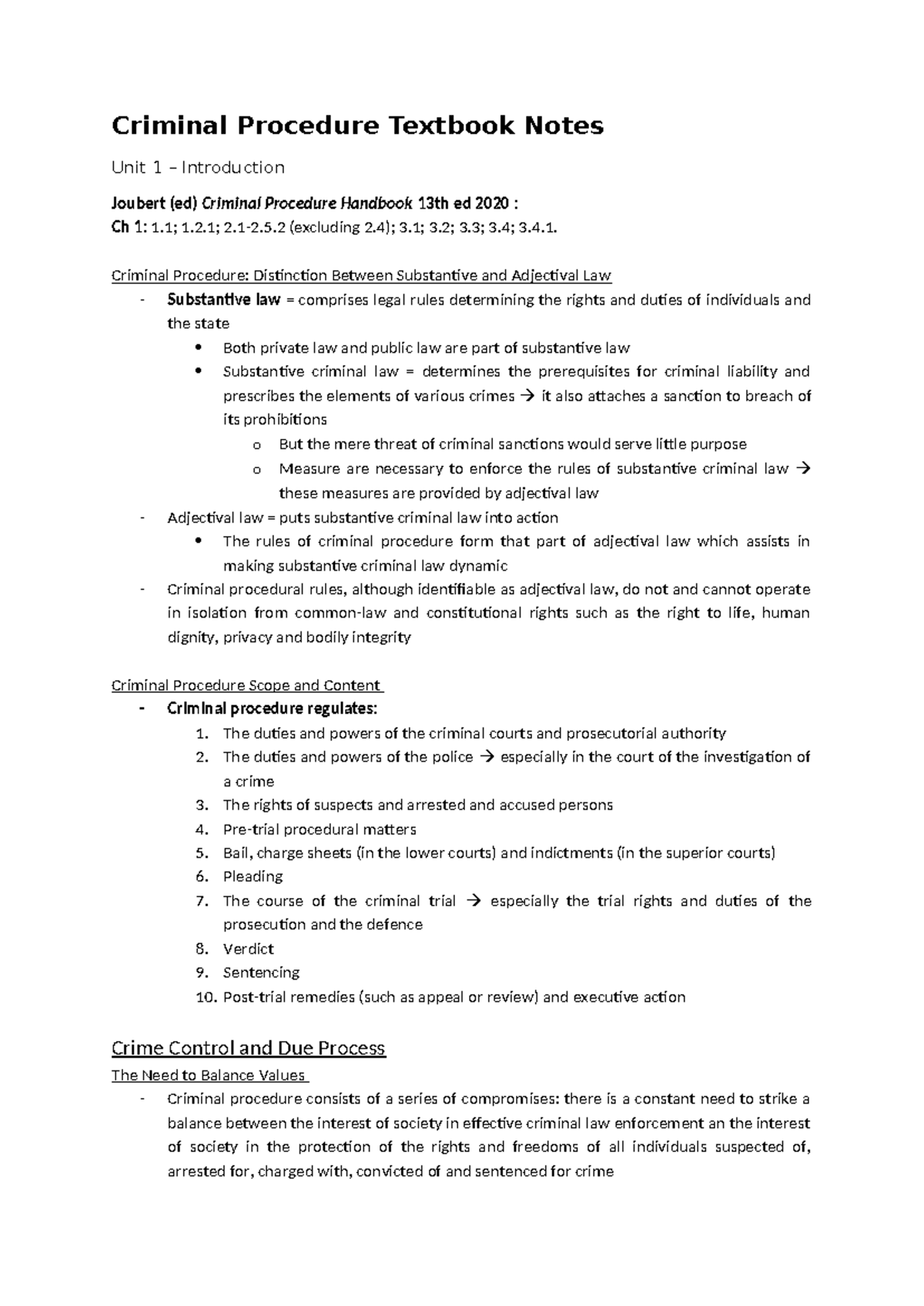 Criminal Procedure Textbook Notes - 2; 2.1-2.5 (excluding 2); 3; 3; 3 ...