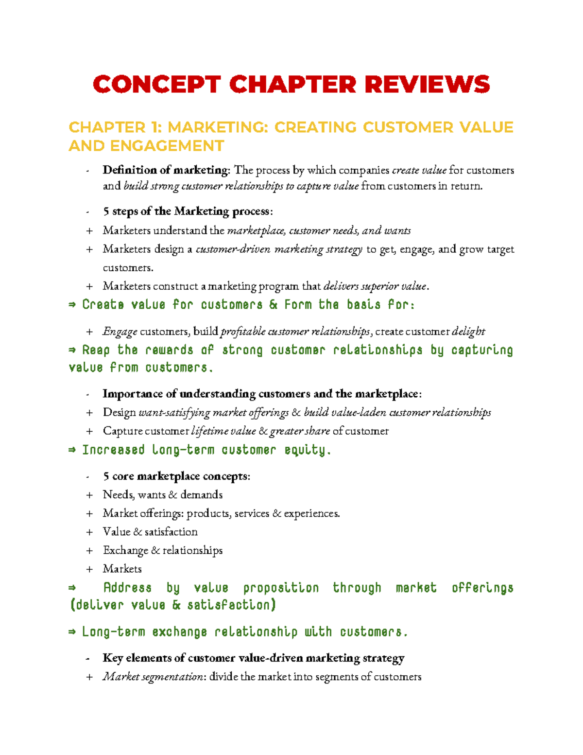 Marketing Concepts and Strategies: Chapter Review for MKT 101 - Studocu