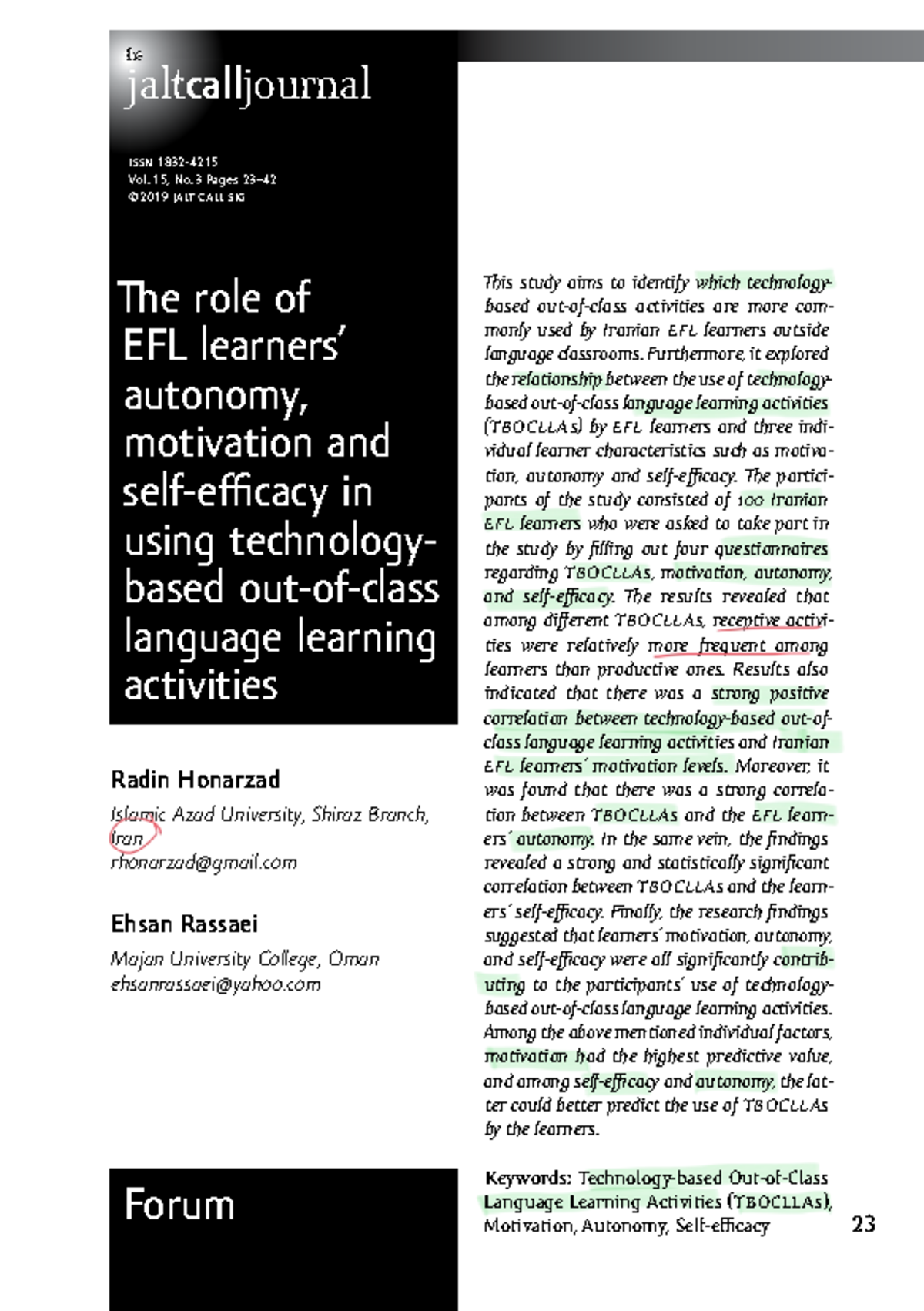 The Role of EFL Learners Autonomy Motivation and - 2323 the ...