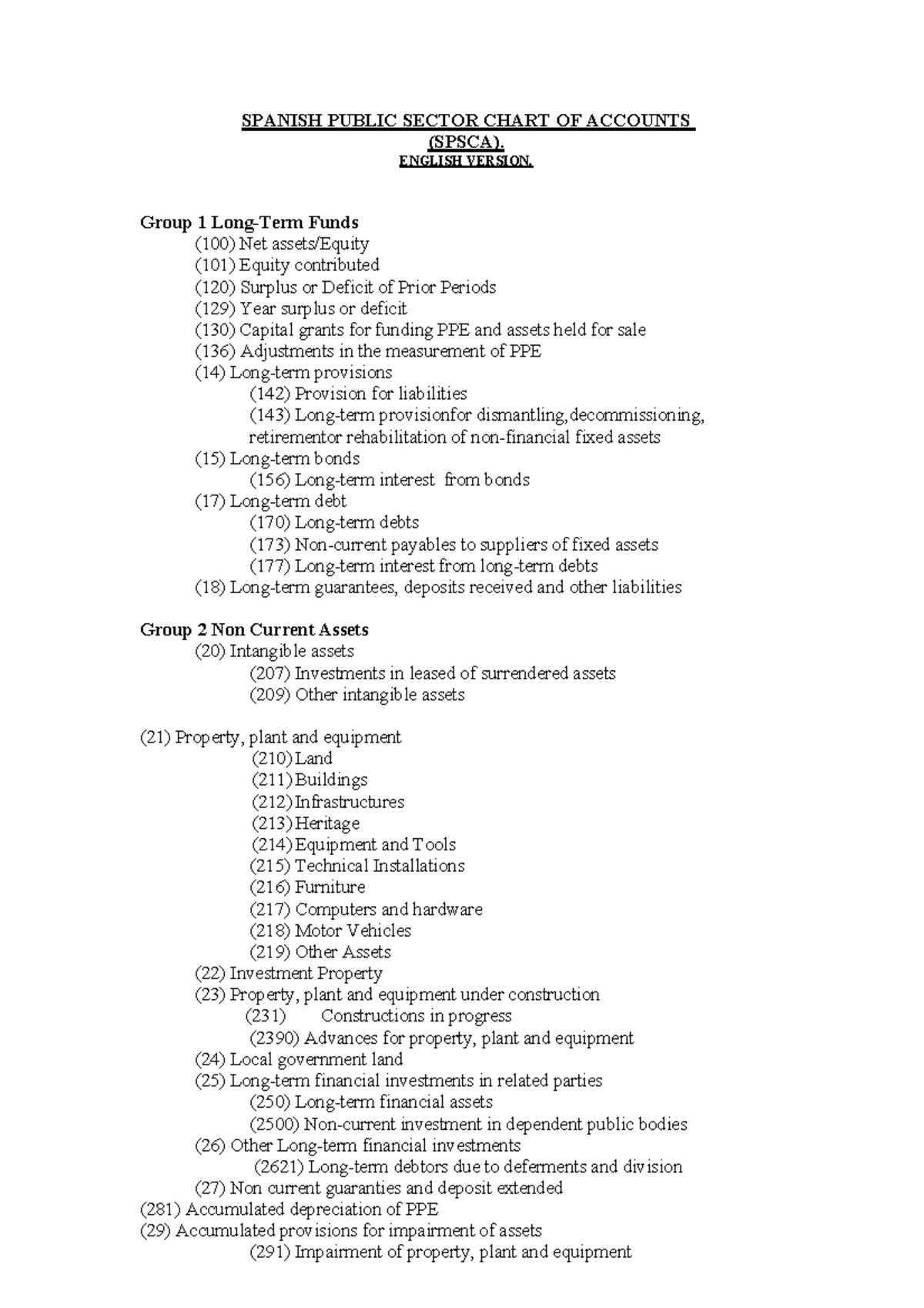 Spanish Public Sector Chart of Accounts (SPSCA) Overview - Studocu
