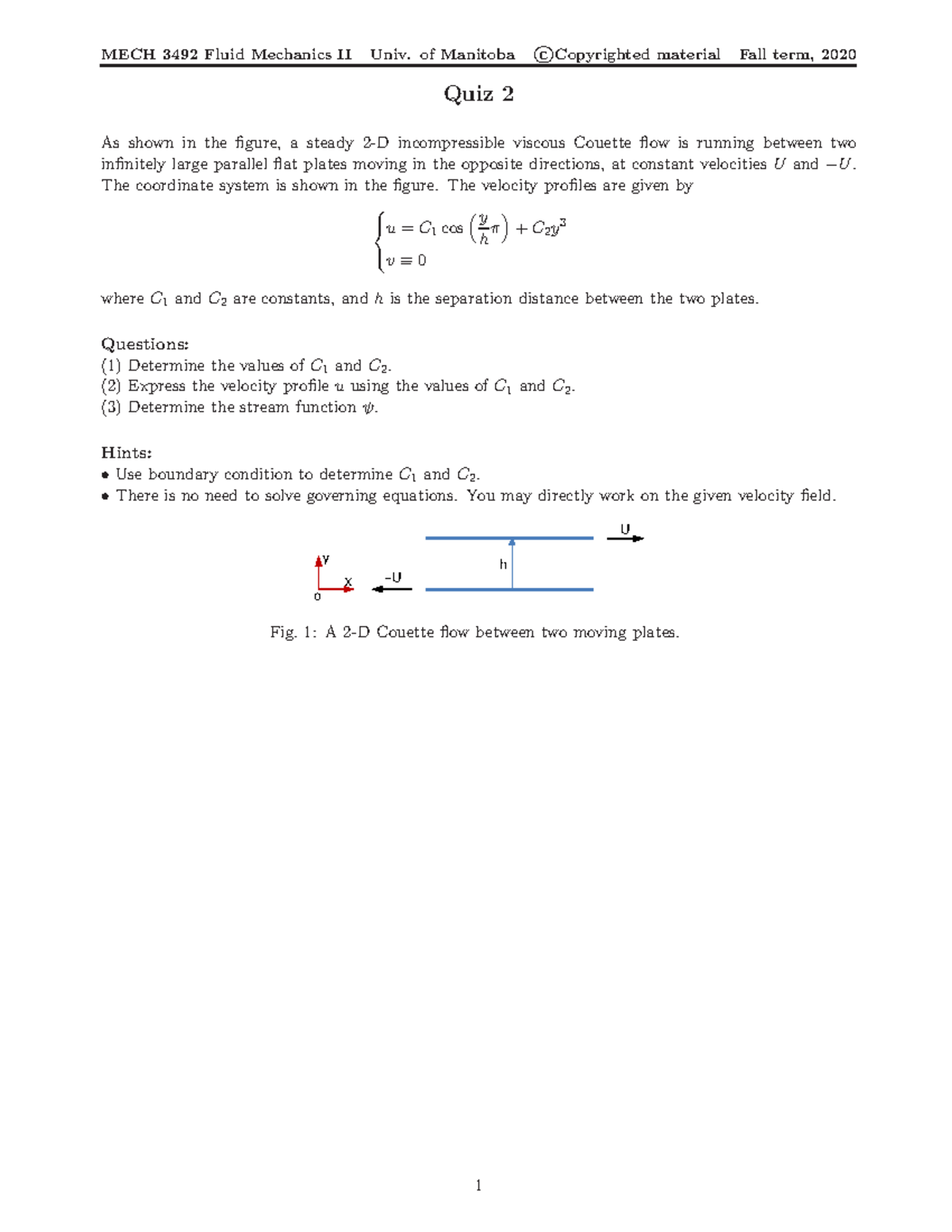 Quiz 2 Solutions - MECH 3492 Fluid Mechanics II (Fall 2020) - Studocu
