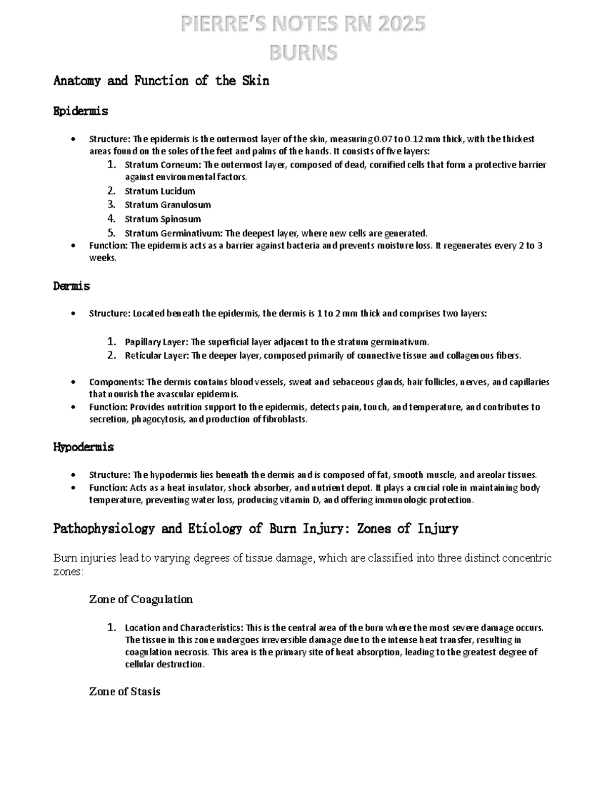 Burns Rev Exam Notes (NUR 305): Anatomy, Pathophysiology & Management ...