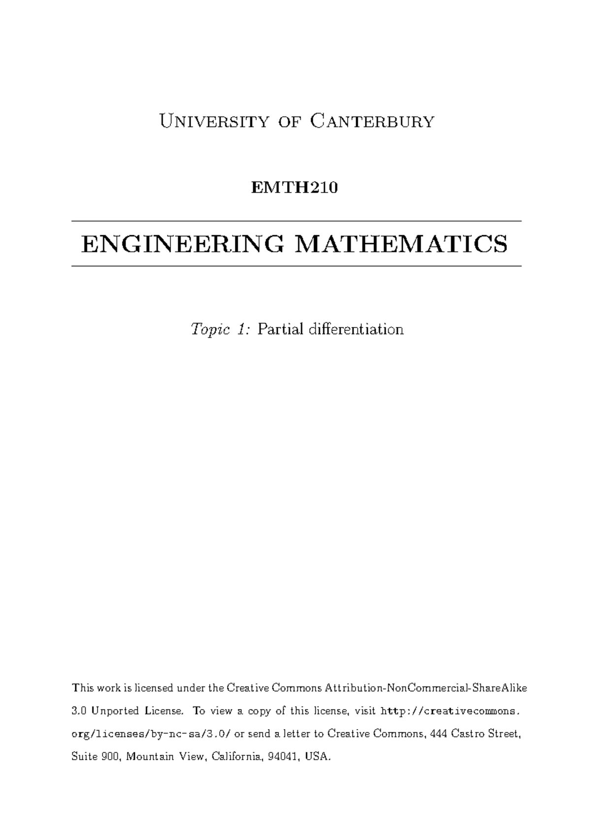 EMTH210 Engineering Mathematics: Partial Differentiation Notes - Studocu
