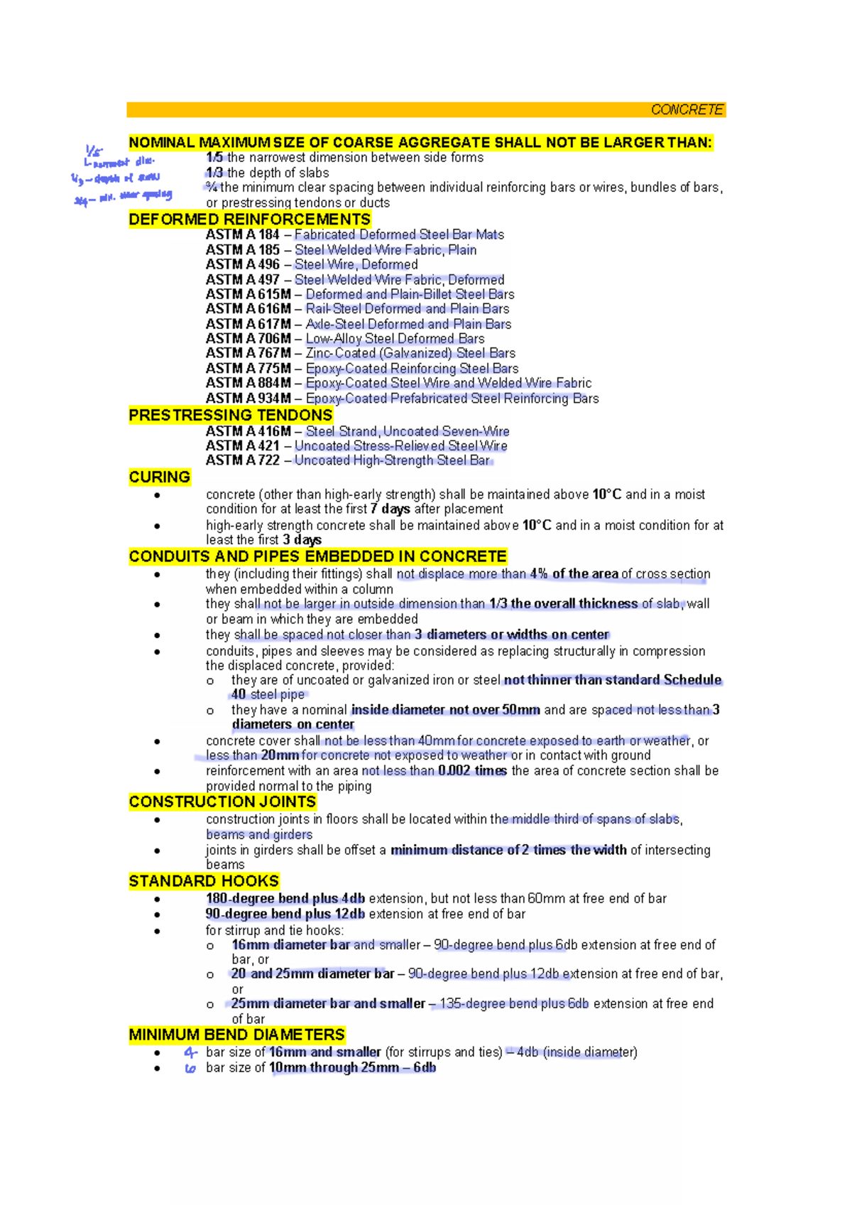 Summary of NSCP Requirements for Concrete and Reinforcement - Studocu