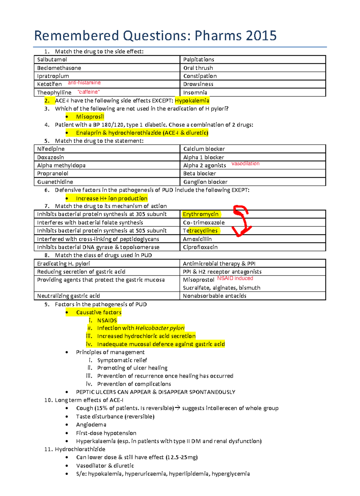 Pharms 2015 Past Paper 2: Drug Mechanisms & Side Effects - Studocu