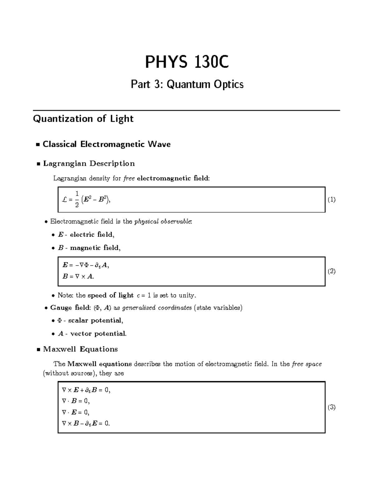 PHYS 130C Final Exam: Quantum Optics and Light Quantization - Studocu