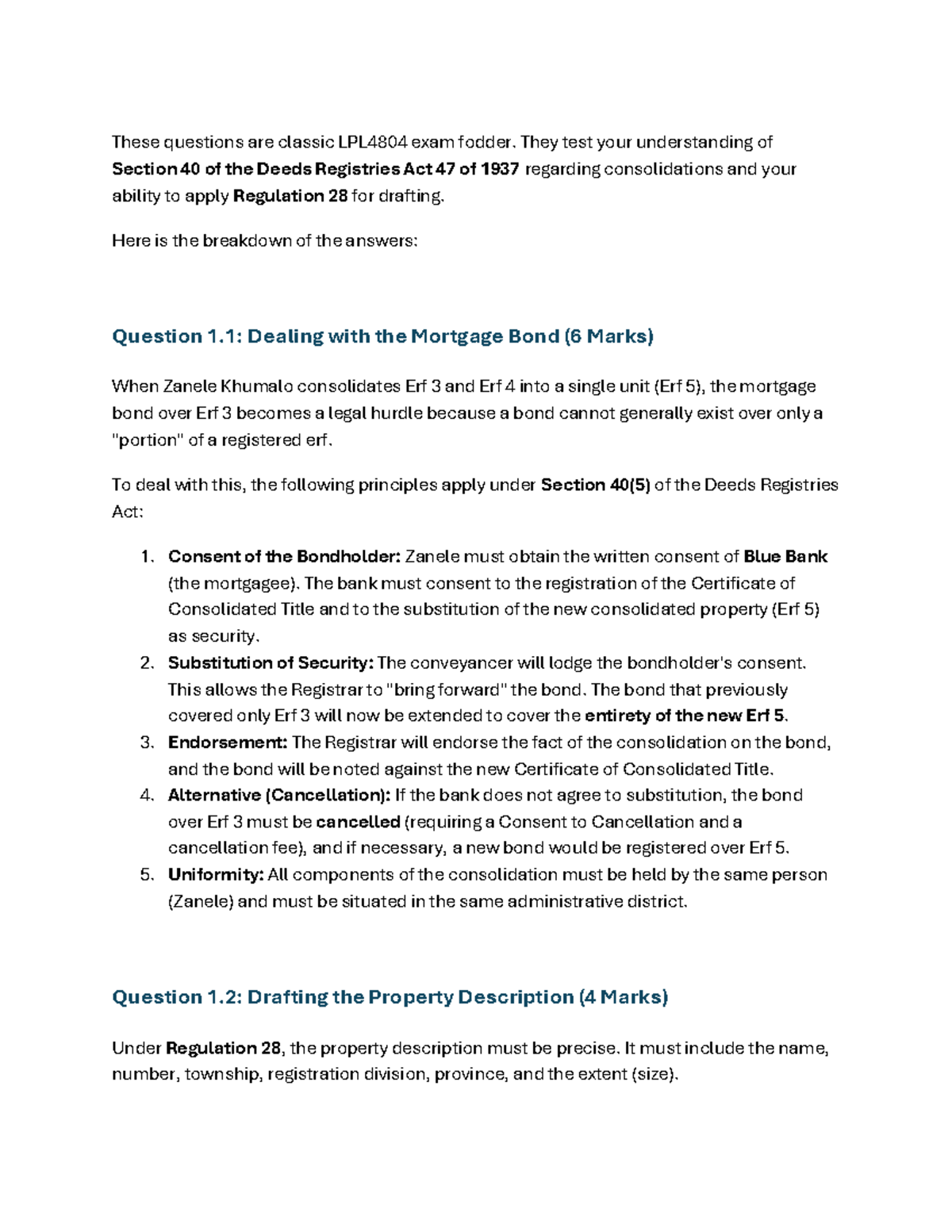 LPL4804 Final Exam Prep: Deeds Registries Act & Regulation 28 Insights ...