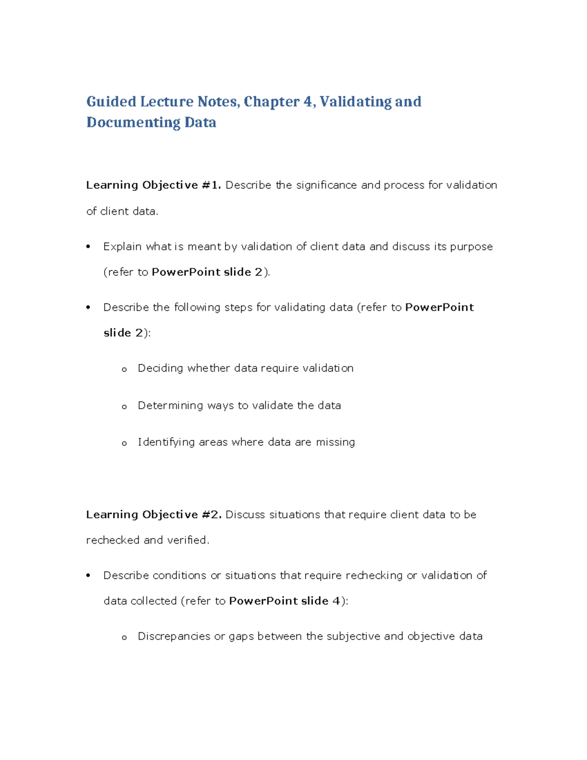 Guided Lecture Notes: Chapter 4 - Validating & Documenting Data - Studocu